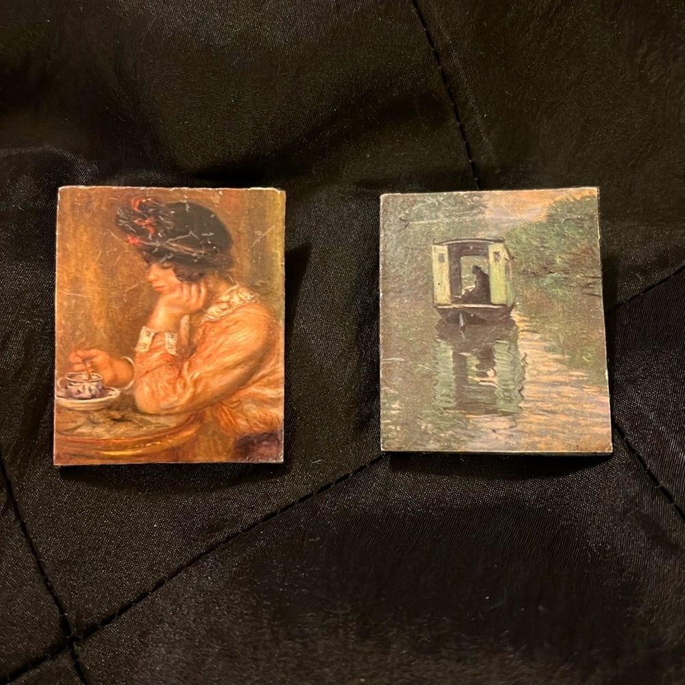 Decorative Pins. Renoir’s At the Cafe and Monet’s House Boat